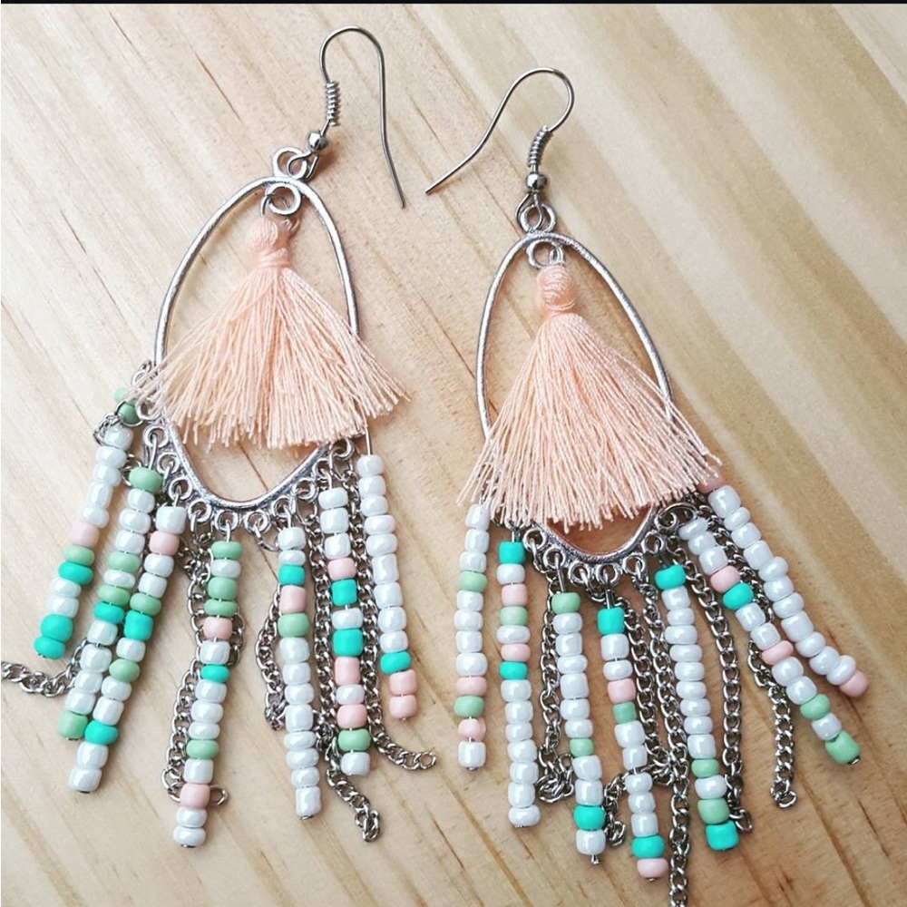 Bohemian Tassel Earrings with Beads - Picture 7 of 7